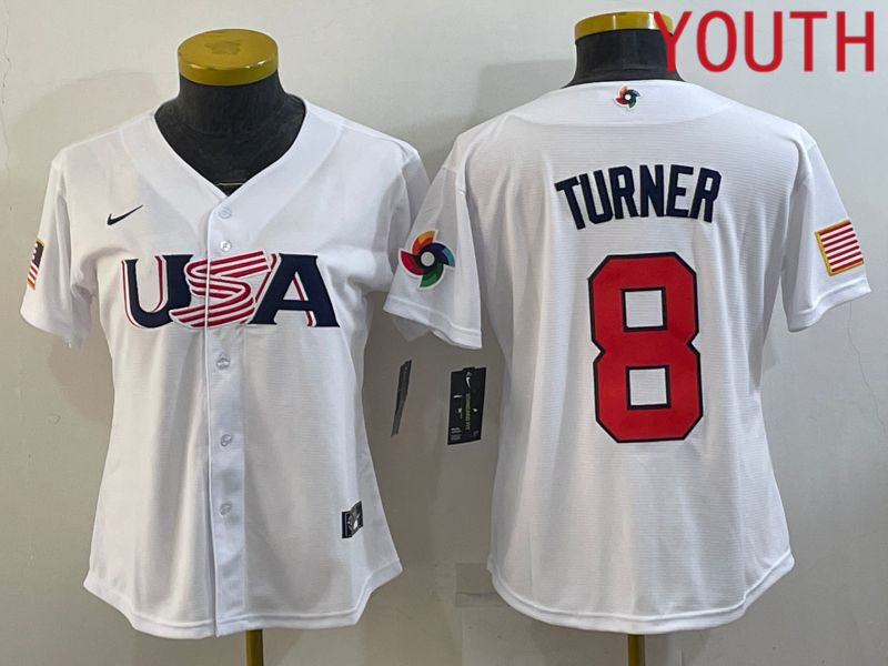 Youth 2023 World Cub USA #8 Turner White MLB Jersey7
